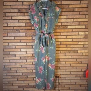 VICI Small Olive Green Floral Jumpsuit with Belt